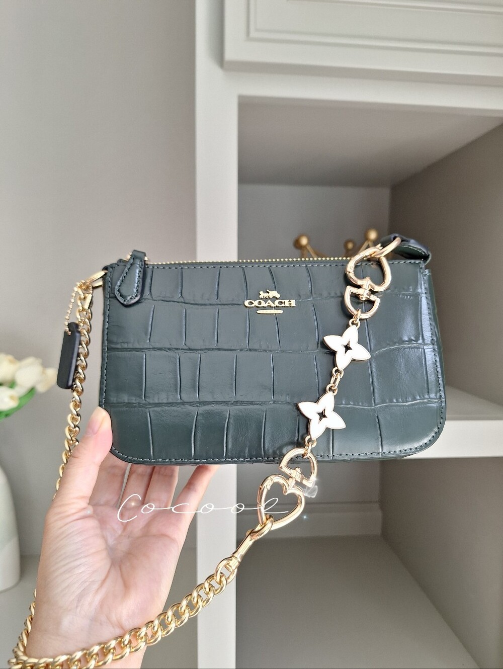 Coach Nolita 19 With Chain Strap In Crocodile-embossed Leather/green CN382 NWT
